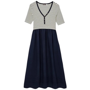 Mint Velvet Navy Striped Woven Mix Midi Dress